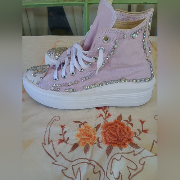 Converse Pink High-Top Sneakers with Sparkly Studs - Picture 8 of 9